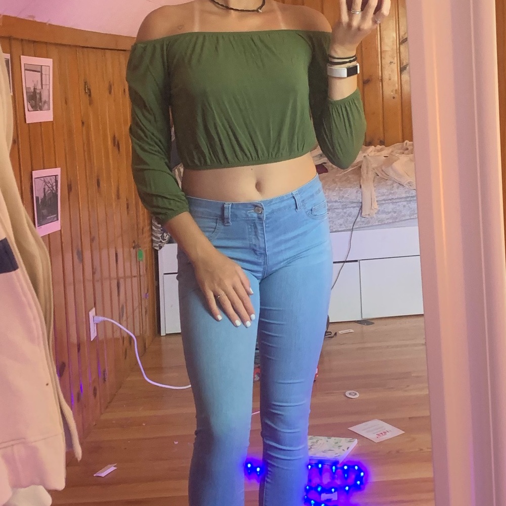 off shoulder green crop top